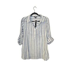 Emily D Women's NWT Striped Top Size XL White Metallic Semi Sheer Preppy Casual